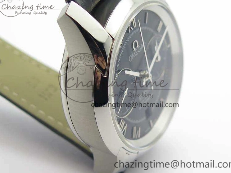 0812 De Ville Chronograph SS OMF 1:1 Best Edition Black Dial On Black Leather Strap A Fashionable 8109